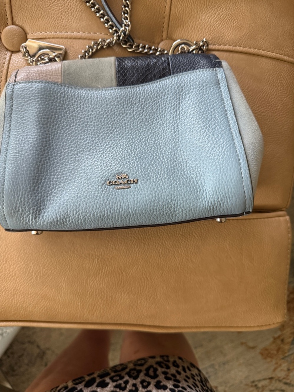Coach Faye crossbody blue suede, snake python, embossed leather turn lock - Picture 2 of 14